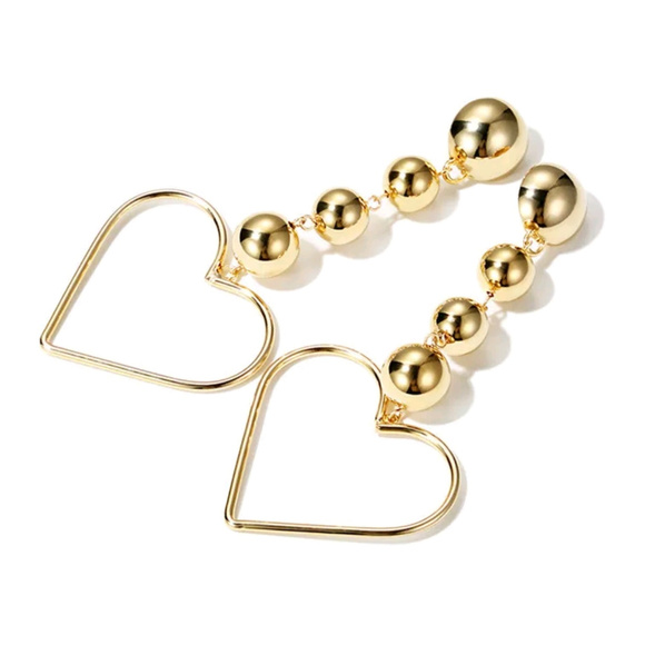 Open Heart Drop Dangle Earrings Gold Tone - Picture 2 of 3